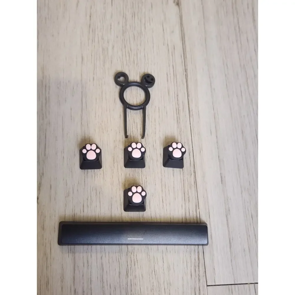Pink Cat Paw Keycaps Set 4 Arrow Keys Spacebar Keycap Puller MX Style Black